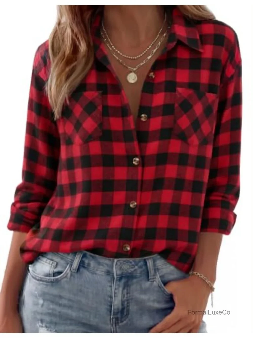 Womens Flannel Shirt Long Sleeve Button Down Casual Plaid Top Lightweight Loose